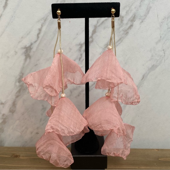 Bohemian Long Pale Pink Flower Tassel Earrings - Picture 7 of 14